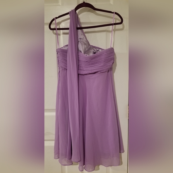 Ever-Pretty One Shoulder Chiffon Drape Mini Dress Lavender Purple Size 8 - Picture 2 of 8